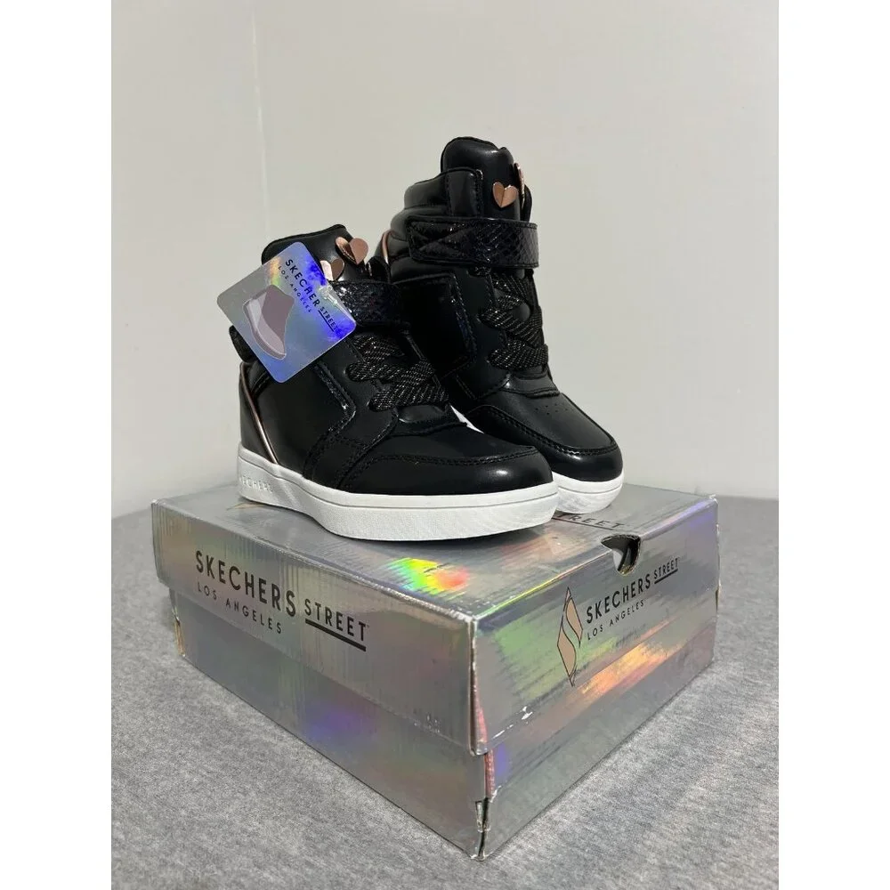 Skechers Street Shoes Girls Size 1.5 Hidden Wedge Metallic Hearts High‎ Top